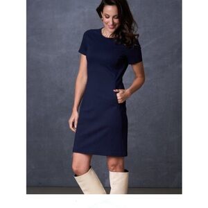 Sophie Grace Navy Blue Sheath Mini Dress with Crew Neck and Short Sleeves